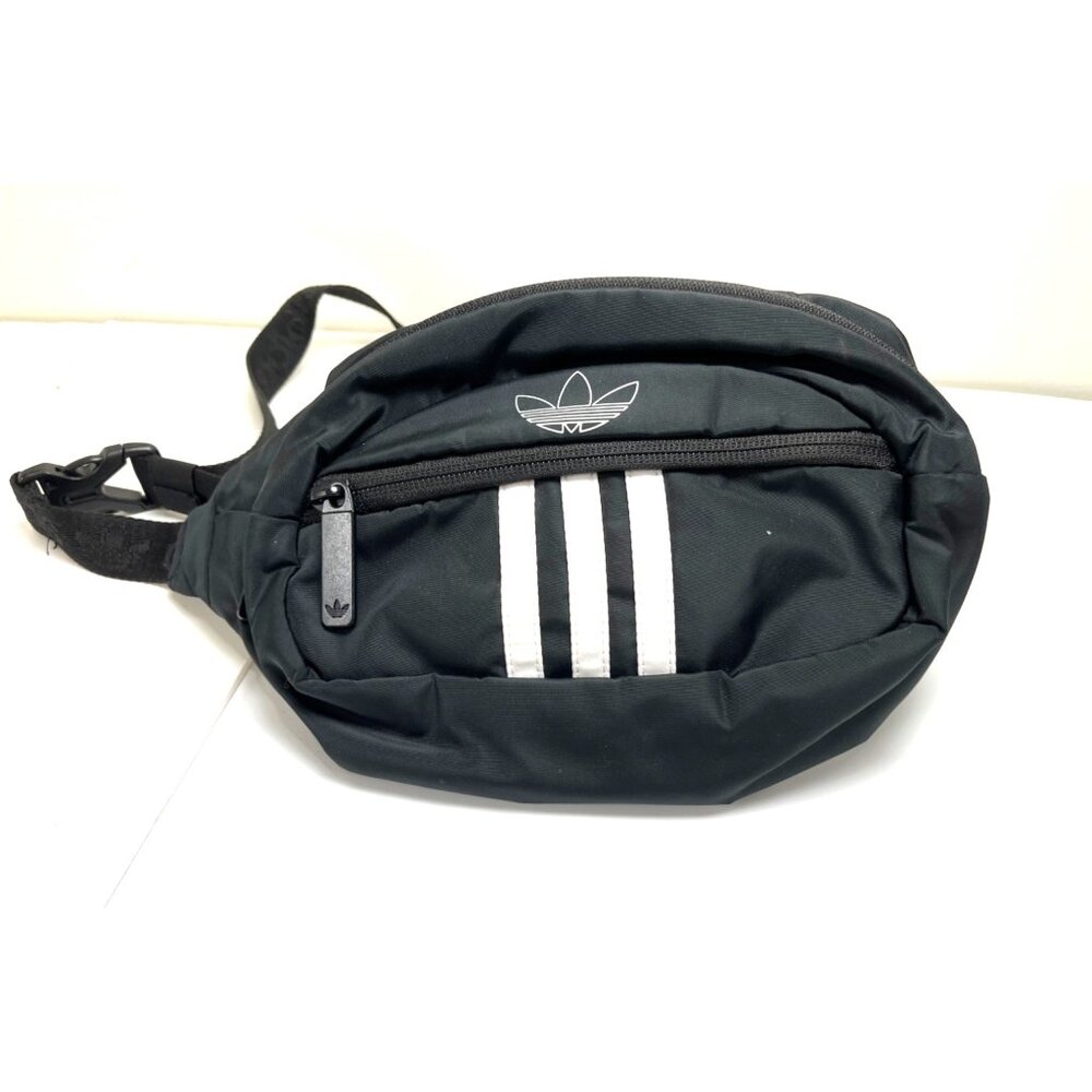 Adidas Originals Trefoil Waist Bag Black W/ White Stripes Adjustable Strap 74a